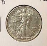 1942-D Walking Liberty Half Dollar, Lightly Circulated, (22300)