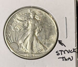 1943 Walking Liberty Half Dollar, Choice Uncirculated, Struck Thru (22768)