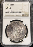 1882-S Morgan Silver Dollar, MS64 NGC (22874), Incredible Obverse Toning. Purple and Blue Tones