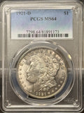 1921-D Morgan Silver Dollar, MS64 PCGS, (22880)