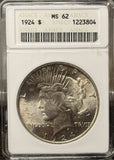 1924 Peace Silver Dollar, Soapbox ANACS MS62 (22882)