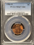 1986-D Lincoln Memorial Cent, MS67+RD PCGS (22886)