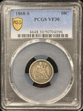 1868-S Seated Liberty Dime, VF30 PCGS GS. (22946)