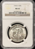 1945-D Walking Liberty Half Dollar, MS65 NGC. (22972)