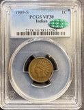 1909-S Indian Head Cent, VF30 PCGS+CAC (23166)