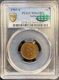 1909-S Indian Head Cent, MS62BN PCGS+CAC (23170)