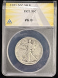 1921 Walking Liberty Half Dollar, VG 8 ANACS. (23256)