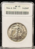 1944-D Walking Liberty Half Dollar, MS65 ANACS Soapbox. (23290)