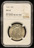 1945 Walking Liberty Half Dollar, MS62 NGC. (23296)