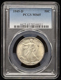 1945-D Walking Liberty Half Dollar, MS65 PCGS. (23308)