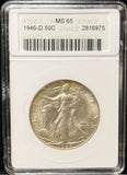 1946-D Walking Liberty Half Dollar, MS65 ANACS Soapbox. (23386)
