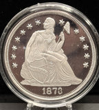 Undated 2oz 999 silver Art Round Seated Liberty Dollar 1873-S (23498)