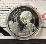 2021 Scottsdale Mint, Ghana Alien 1oz Silver Black Rhodium OGP. Great Eye Appeal