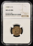 1908-S Indian Head Cent, MS65BN NGC. (23854)