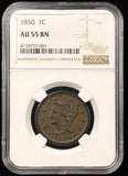 1850 Large Cent, AU55BN NGC (23864)