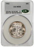 1943 Walking Liberty Half Dollar, MS66 CACG (23874)