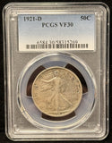 1921-D Walking Liberty Half Dollar, Key Date, VF30 PCGS. (23882)