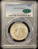 1939-D Walking Liberty Half Dollar, MS67 PCGS+CAC. (23884). High End Gem