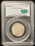 1914-D Barber Quarter, MS63 PCGS+CAC (23888)