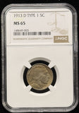 1913-D Type-1 Buffalo Nickel, MS65 NGC (24056)
