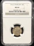 1916-S Mercury Head Dime, MS64 NGC. (24068)