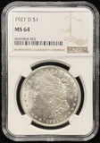 1921-D Morgan Silver Dollar, MS64 NGC. (24124)