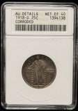 1918-D Standing Liberty Quarter, AU Details, ANACS Soapbox (24136)