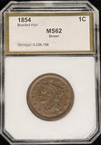 1854 Large Cent, MS62BN PCI Gold (24154)