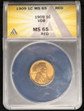 1909-P VDB Lincoln Wheat Cent, MS65RD  ANACS.  (24164)