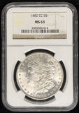 1882-CC Morgan Silver Dollar, MS63 NGC. (24220)