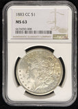1883-CC Morgan Silver Dollar, MS63 NGC. (24236)