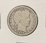 1908-S Barber Quarter, Key Date. Nicely Circulated. (24348)
