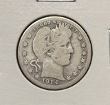 1914-S Barber Quarter, Key Date. Nicely Circulated. (24358)
