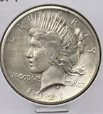1921-P Peace Silver Dollar, Key Date. AU Details (24390)