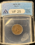 1873 C-3 Indian Head Cent, VF25 ANACS, (24404)