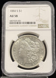 1884-S Morgan Silver Dollar, Key Date, AU58 NGC, Blast White. (24474)