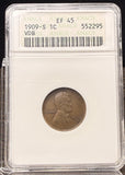 1909-SVDB Lincoln Wheat Cent, Key Date, XF45 ANACS Soapbox, (24500)