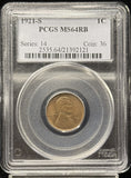 1921-S Lincoln Wheat Cent, MS64RB PCGS (24502)