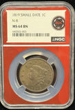 1819 Coronet Head Large Cent, Small Date N-8 MS64BN NGC (24661)