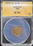 1909-SVDB Lincoln Wheat Cent, Key Date, VF30 ANACS (24665)