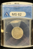 1883 With Cents Liberty "V" Nickel, MS62 ANACS (24690)