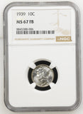 1939-P Mercury Head Dime, MS67FB NGC, (24704)