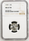 1939-P Mercury Head Dime, MS67FB NGC, (24705)