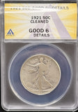 1921-P Walking Liberty Half Dollar, Key Date, G6 Details,  ANACS (24716)