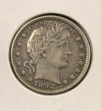 1892-P Barber Quarter, XF Details, (24895)