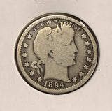 1894-S Barber Quarter, Nicely Circulated, (24914)