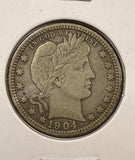 1904-P Barber Quarter, Nicely Circulated, (24984)