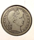 1908-S Barber Quarter, Nicely Circulated VG, (25019)