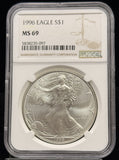 1996 1oz American Silver Eagle, MS69 NGC (25106)