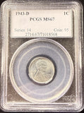 1943-D Lincoln Wheat Cent, MS67 PCGS, (25338)
